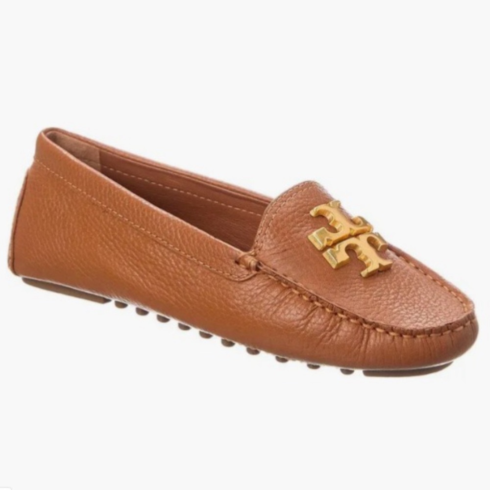 Tory Burch Everly Driver Royal Tan Brown Tumble Leather Loafers, SIZE 10 1/2 US